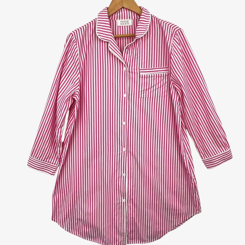 Snooze Society Essential Sleep Shirt Womens One Size Pink Stripe Cotton